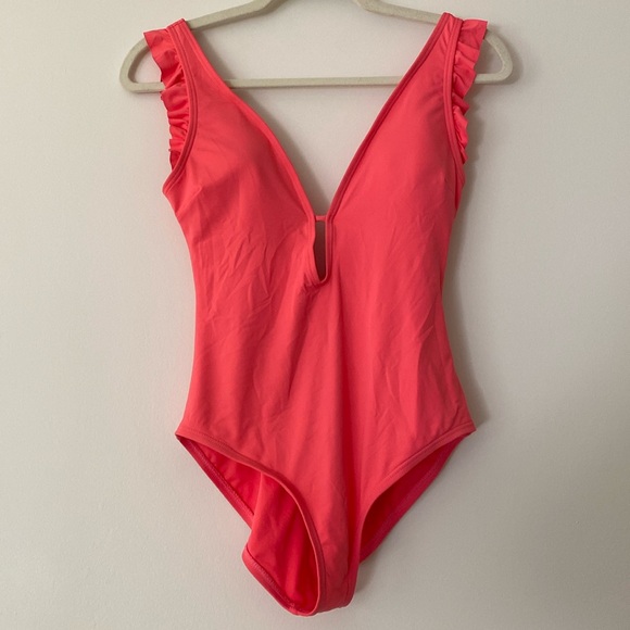 Kate Spade swim one piece size small coral pink colored with ruffle sleeves - Picture 3 of 10
